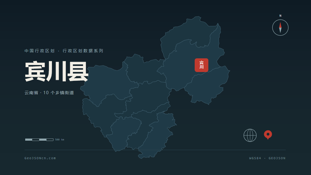 大理白族自治州宾川县矢量地图PPT模板预览图
