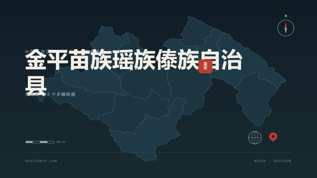 红河哈尼族彝族自治州金平苗族瑶族傣族自治县矢量地图PPT模板预览图
