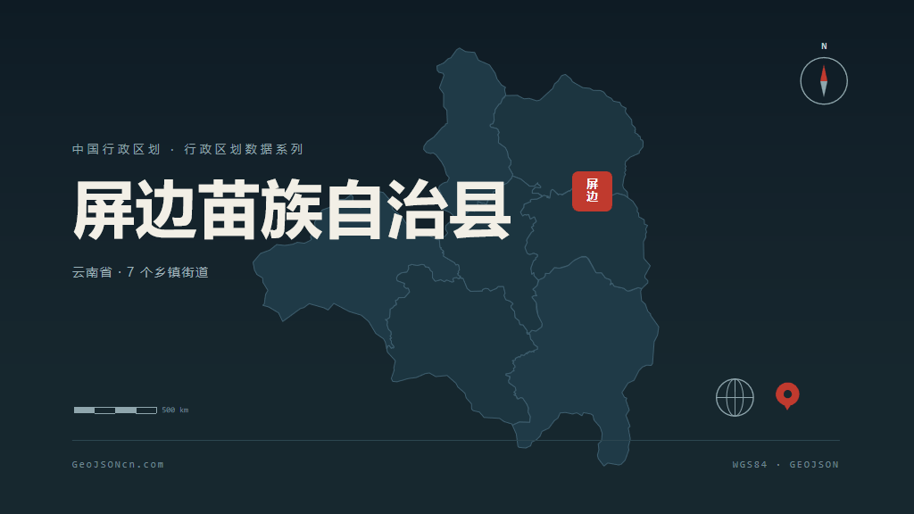 红河哈尼族彝族自治州屏边苗族自治县矢量地图PPT模板预览图