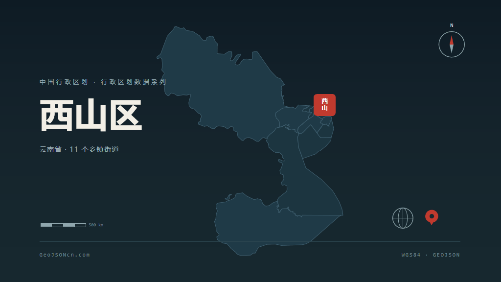 昆明市西山区矢量地图PPT模板预览图
