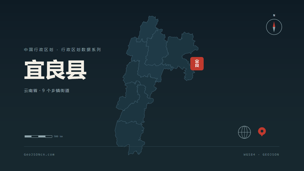 昆明市宜良县矢量地图PPT模板预览图