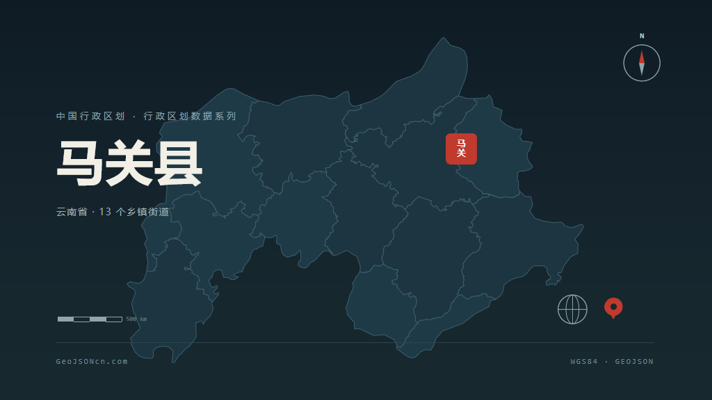 文山壮族苗族自治州马关县矢量地图PPT模板预览（行政区划代码 532625）