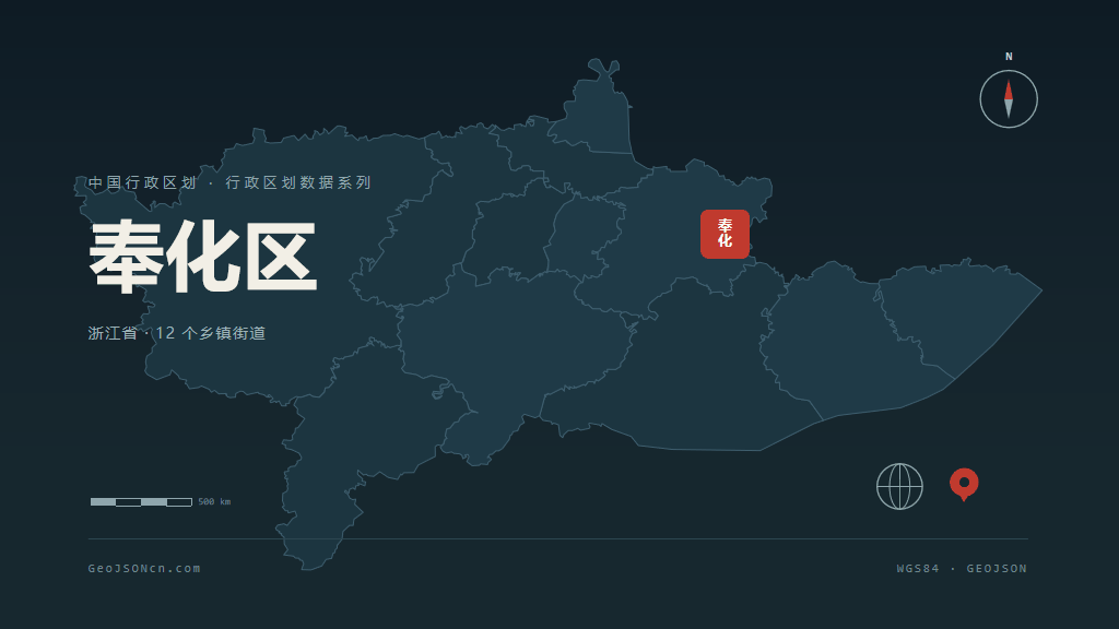 宁波市奉化区矢量地图PPT模板预览图