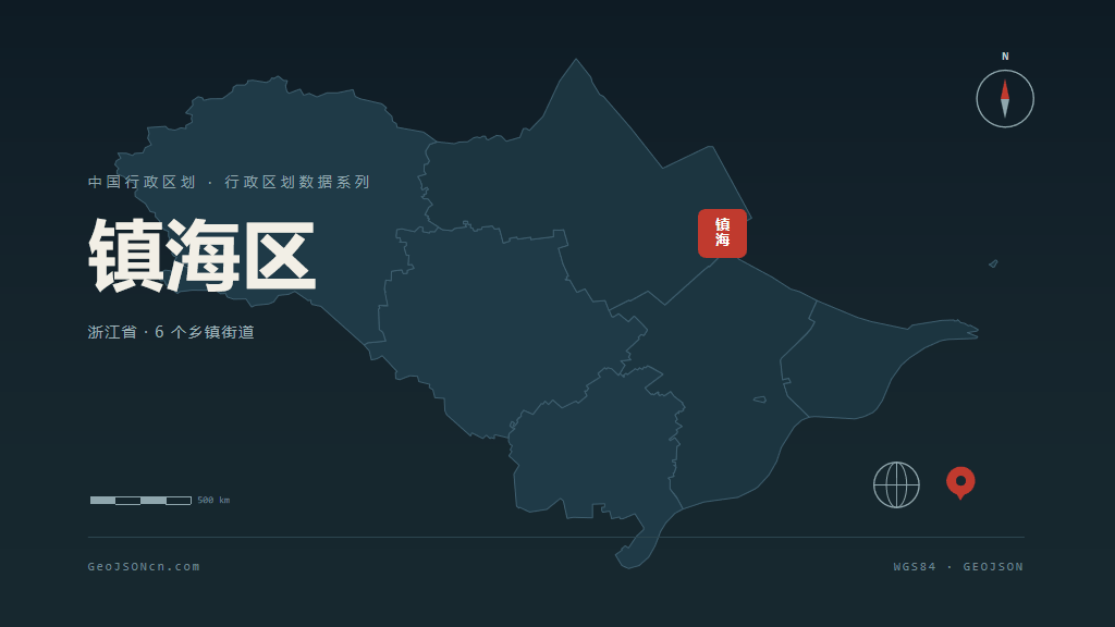 宁波市镇海区矢量地图PPT模板预览（行政区划代码 330211）