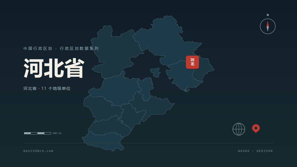 河北省矢量地图PPT模板预览（行政区划代码 130000）