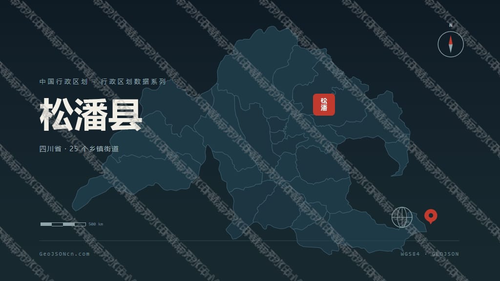 松潘县行政区划 PPT 模板预览：17 个乡镇矢量图层，分带填色效果